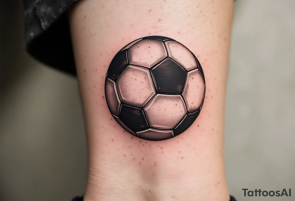A vintage-style soccer ball shaded in sepia and brown tones with cursive lettering. tattoo idea