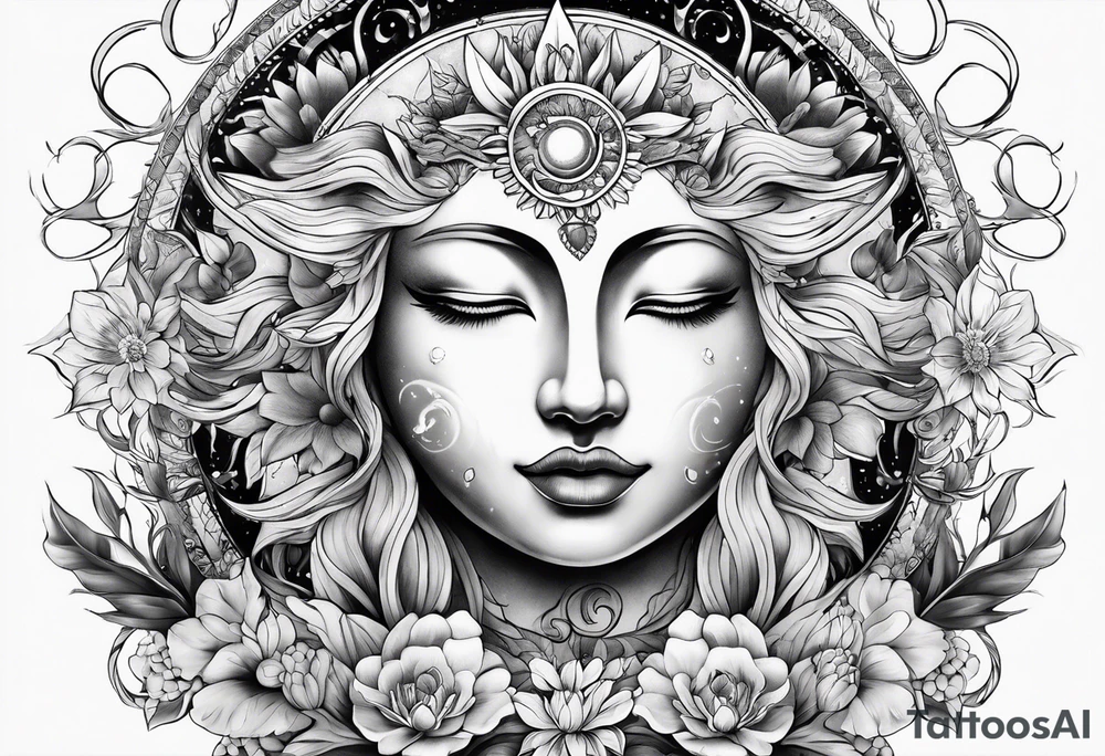 Sun and moon and garden tattoo idea