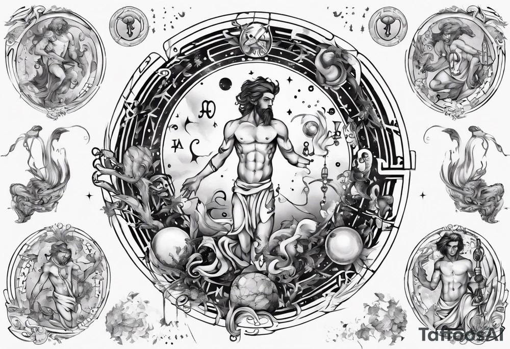 The Zodiac sign Aquarius in Human male form, mystic and spiritual. tattoo idea