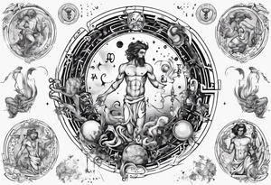 The Zodiac sign Aquarius in Human male form, mystic and spiritual. tattoo idea