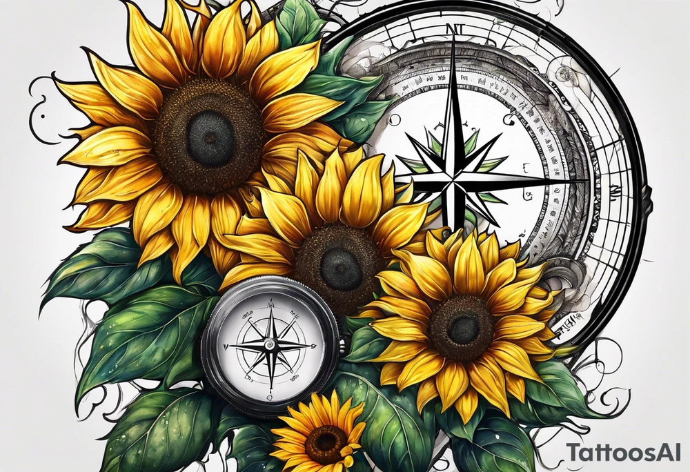 Sunflower next to a compass tattoo idea