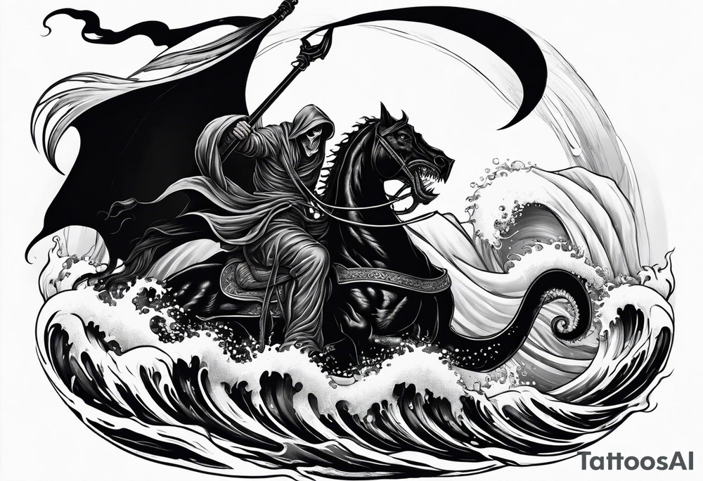 Grim reaper riding a kraken tattoo idea