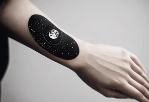 I wanna a tattoo in my wrist with a shape of rectangle wide as a bracelet with astronomy theme galaxy planets and stars like stripe tattoo idea