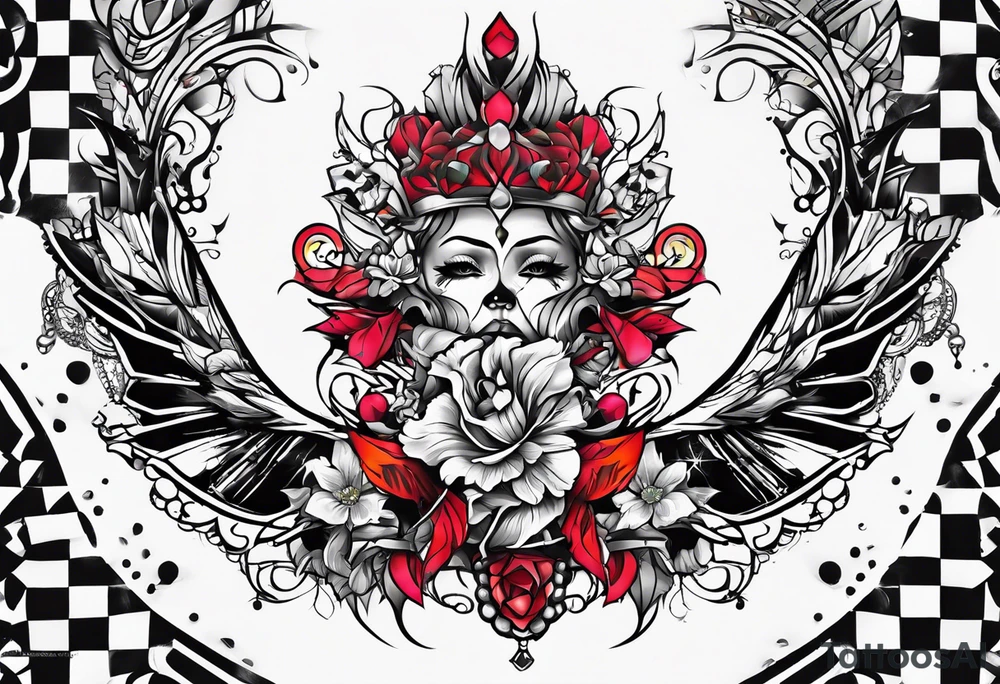neck tattoo stencil about pain and struggle in new school or polka trash style tattoo idea