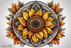 sunflower mandala Knee tattoo in fall colors tattoo idea