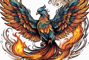 phoenix flying out of a bonfire tattoo idea