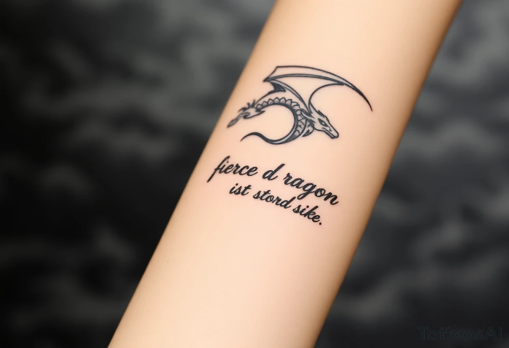 fierce dragon breathing iridescent fire against stormy skies tattoo idea
