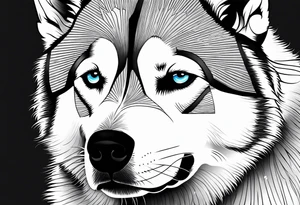 serious looking Siberian Husky 50/50 tattoo idea