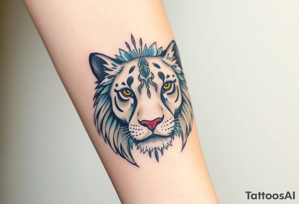 Half lioness face tattoo idea