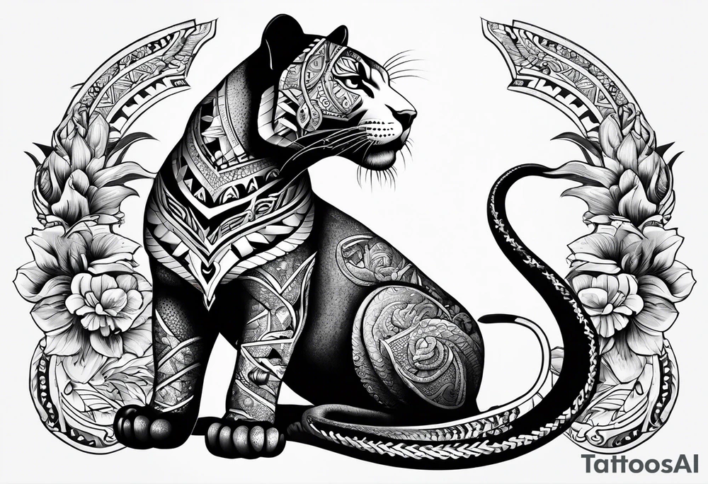 aztec black jaguar with snake tattoo idea