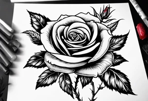 a human hand holding on to a single, long stem rose stem tattoo idea