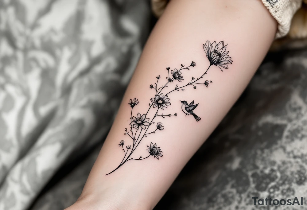 Wildflowers with bird tattoo idea