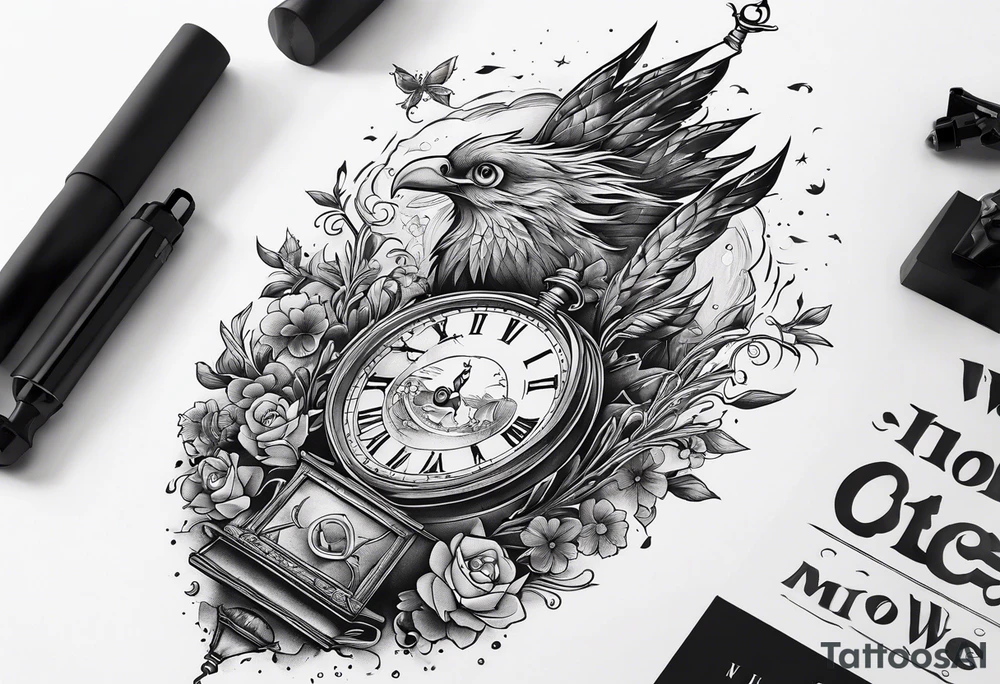 The words "Why not now?" are surrounded by Howel's moving castle tattoo idea