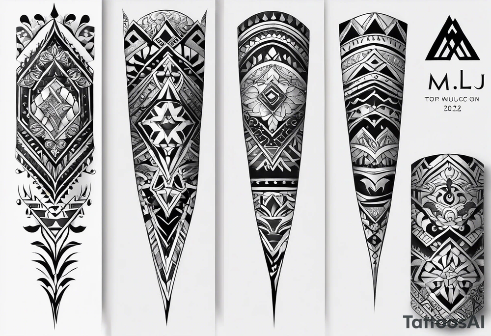 Create a small tattoo on the forearm with the initials MLJ, date of birth 22/09/22 in the style of a moluccan tattoo tattoo idea