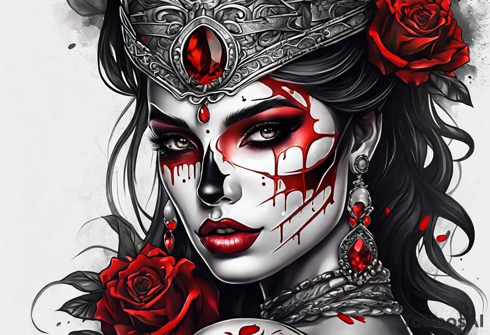 Bloody bandage woman face magic skulls tattoo idea