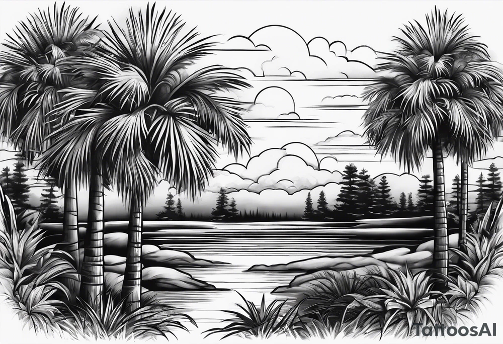 palmettoes and cypress trees tattoo idea