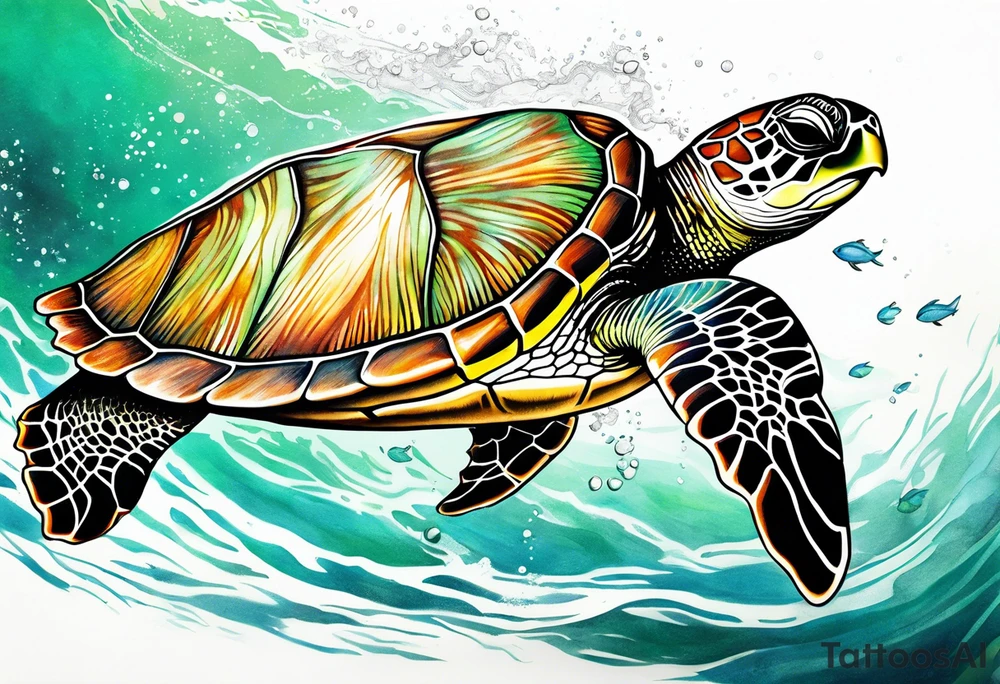 green sea turtle swimming tattoo idea