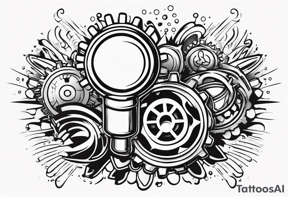 Gear shifting knob and money and fire tattoo idea