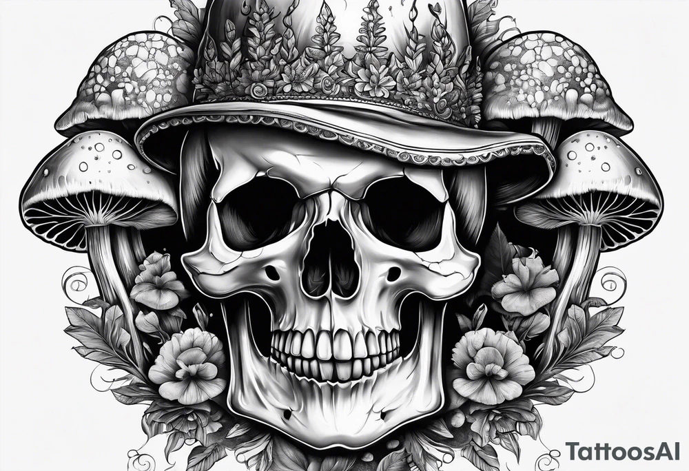 magic mushrooms skull tattoo idea