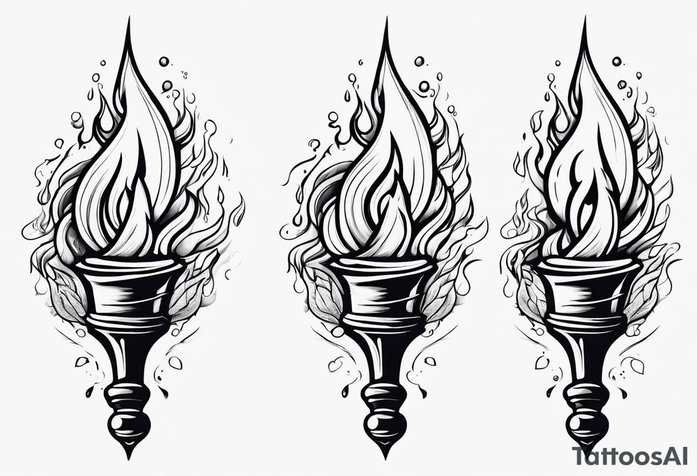 Flaming torch melting into water tattoo idea