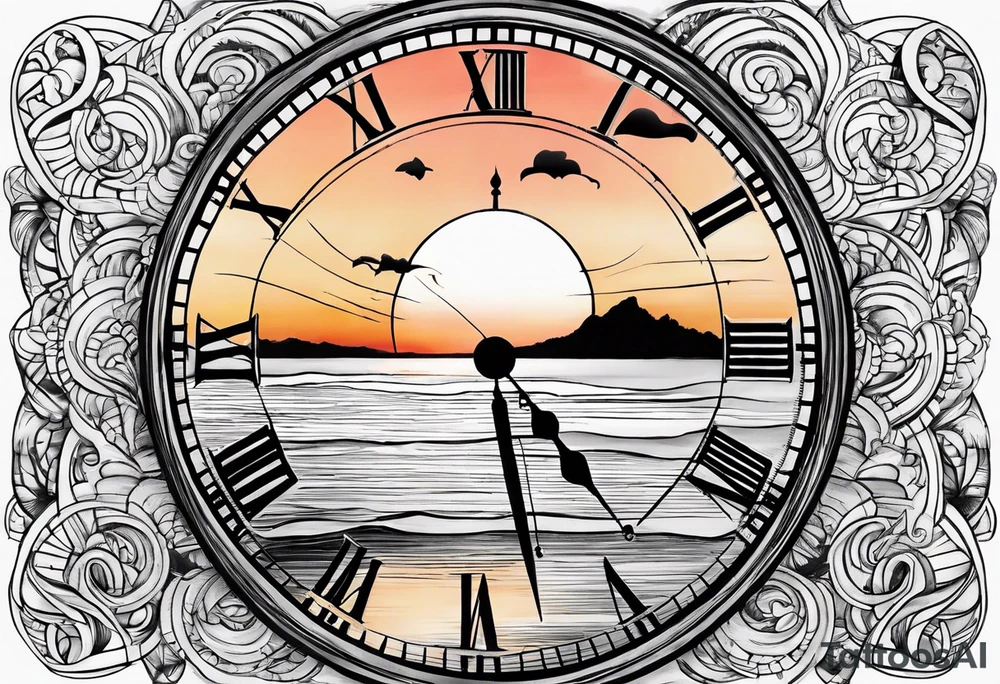 time element in sunset for man simple design tattoo idea