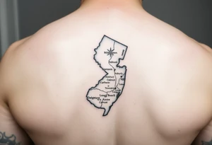 NJ shore map with Middletown Township, Long Branch, Asbury Park and Oakhurst tagged in tattoo idea