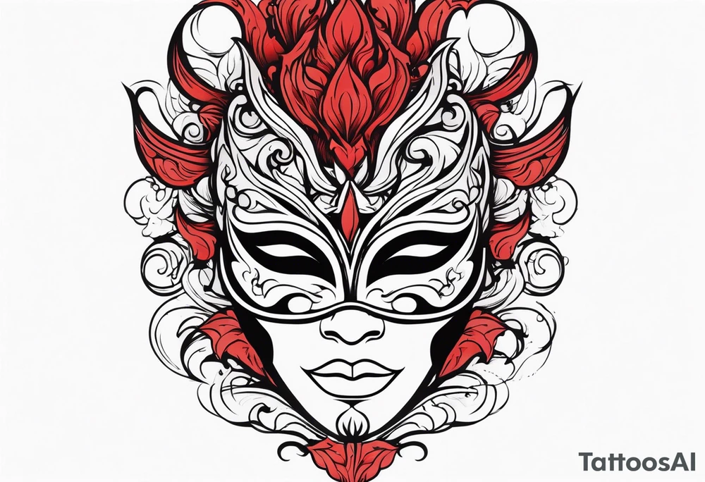 Male masquerade mask with red smoke tattoo idea