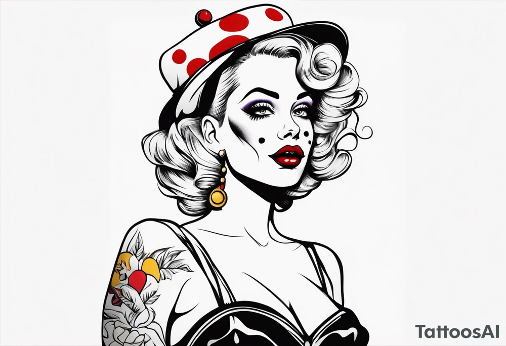 female pin up clown full body tattoo idea