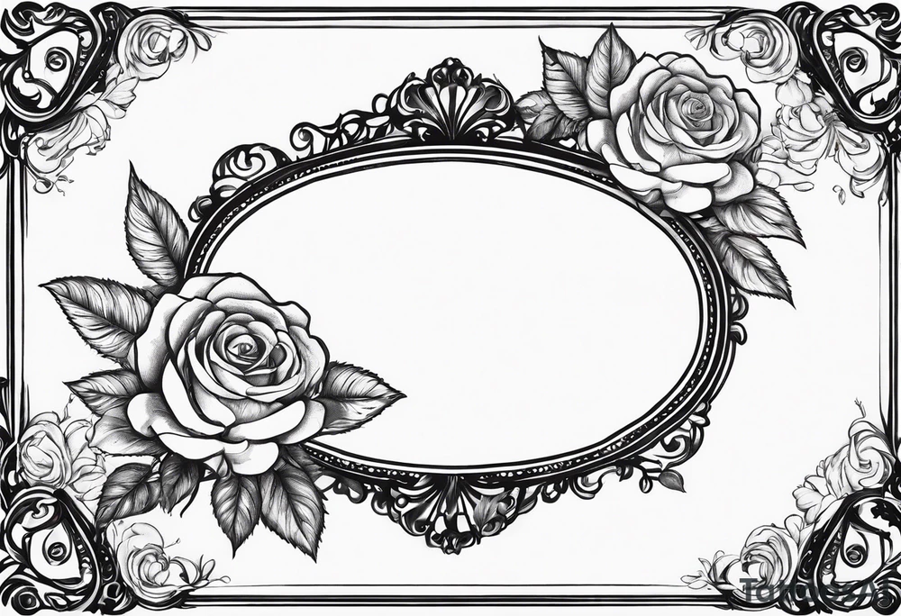 Vintage frame in frame there are roses and baby’s breath flowers tattoo idea