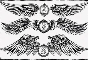 Wings with the dates 09/12/2012 and 24/10/2023 in between the wings tattoo idea