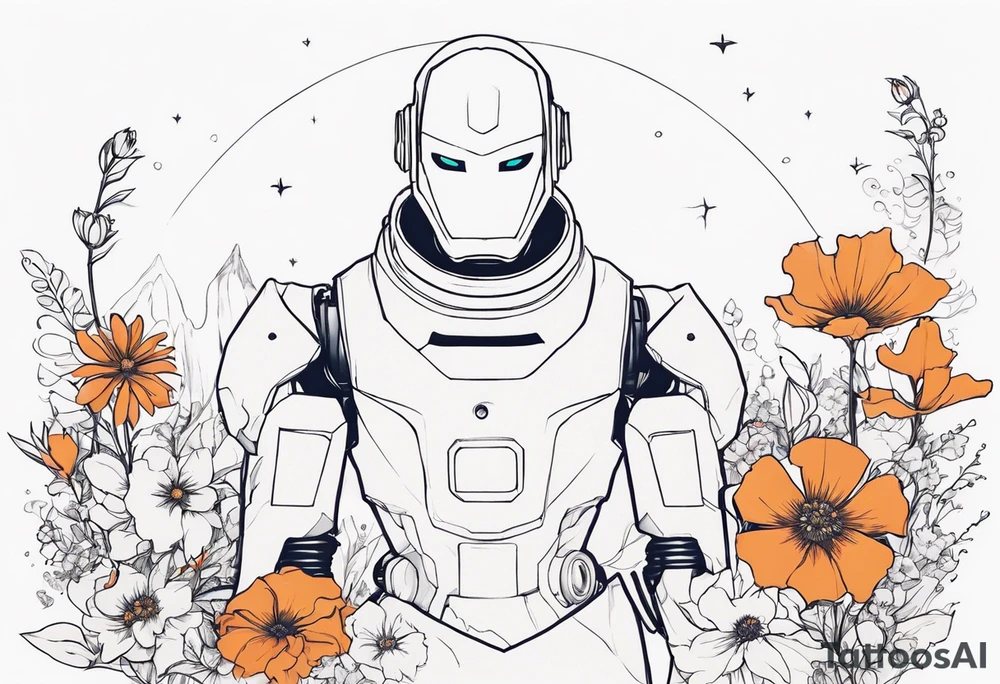 Ghost dressed like a robot, surrounded by flowers, tattoo idea Ghost dressed like a robot, surrounded by flowers, tattoo idea