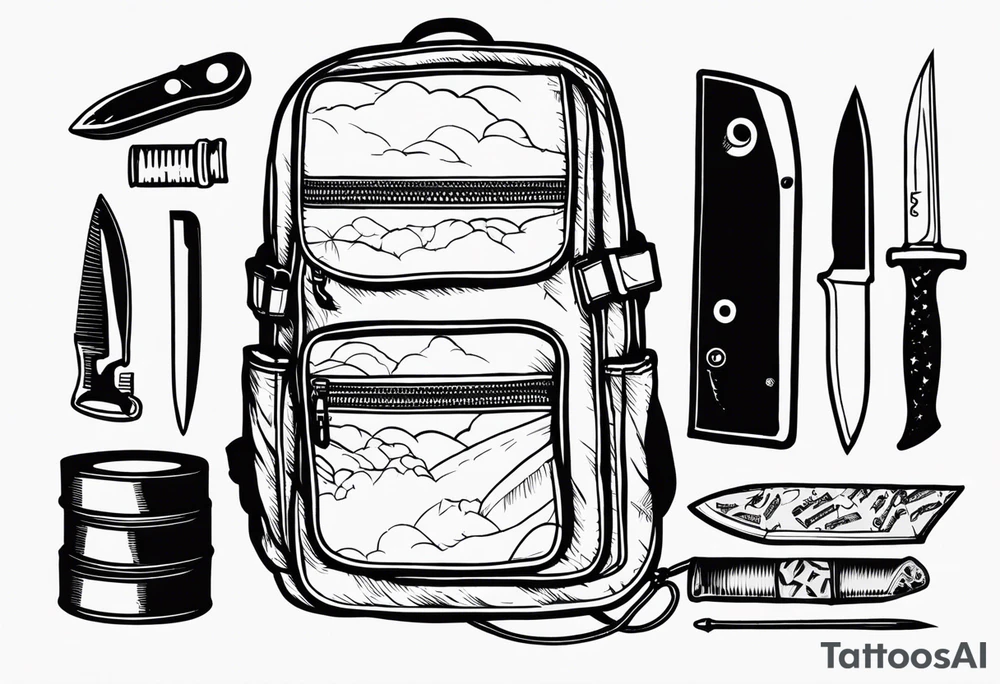 murderers kill kit open backpack knife rope duct tape tattoo idea