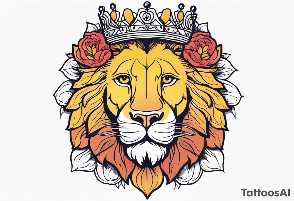 lion with crown on head


vintage tattoo style old school traditional bold color simple with flowers surrounded tattoo idea
