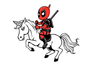 Deadpool riding cartoon unicorn tattoo idea