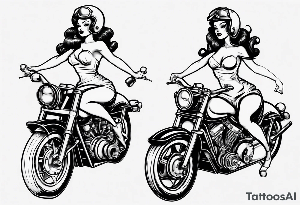 Topless pinup doll on motorbike tattoo idea
