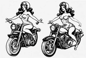 Topless pinup doll on motorbike tattoo idea
