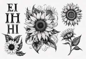 combining the letters E and H with a sunflower tattoo idea