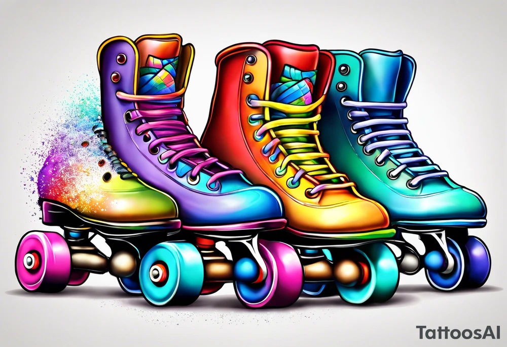cute,  rainbow roller skates tattoo idea