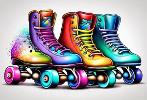 cute,  rainbow roller skates tattoo idea