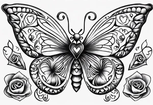 Butterfly with hearts, the name Layla Jones tattoo idea