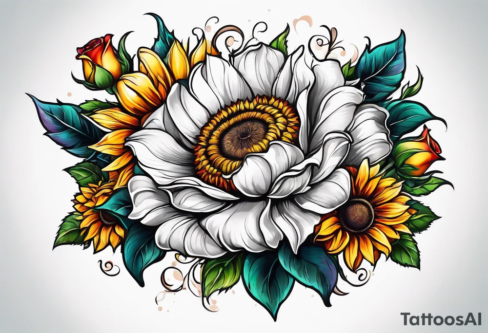 animal flower rose, sunflower, tattoo idea