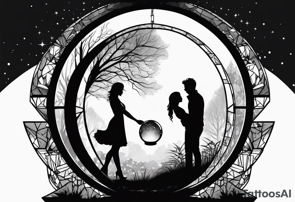 silhouette of a couple hugging in a crystal ball tattoo idea