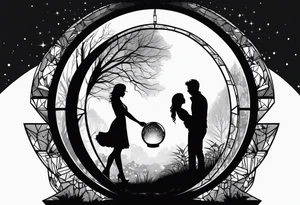 silhouette of a couple hugging in a crystal ball tattoo idea