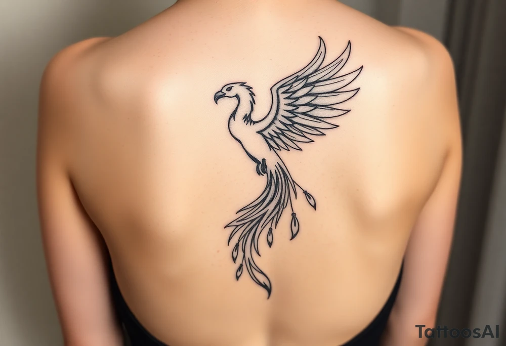 magnificent phoenix rising from golden flames with trailing embers tattoo idea