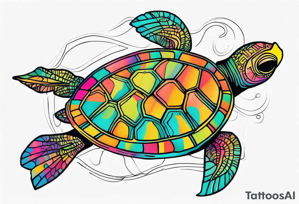 tropical psychedelic turtle's back, top down view, as seen from above tattoo idea