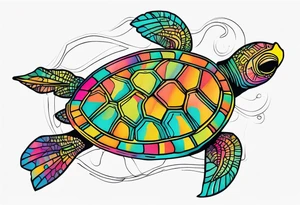 tropical psychedelic turtle's back, top down view, as seen from above tattoo idea