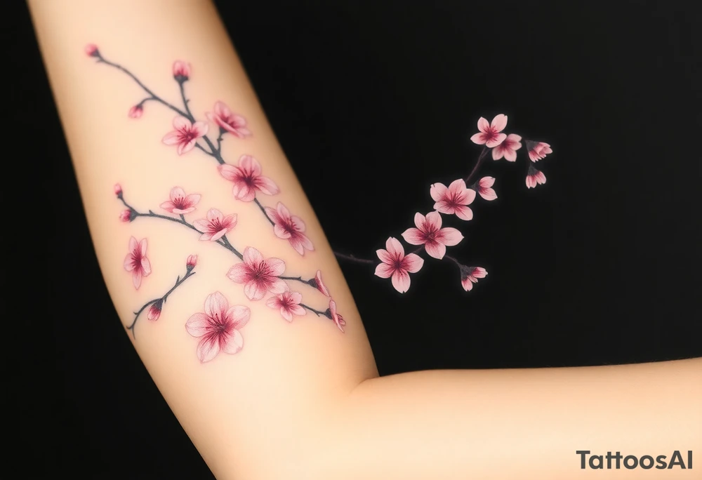 delicate cherry blossoms swirling in spring breeze with petals tattoo idea