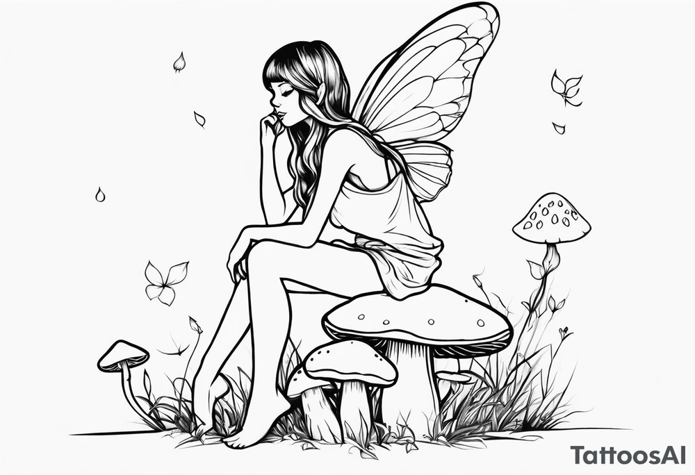 fairy sitting on mushroom tattoo idea