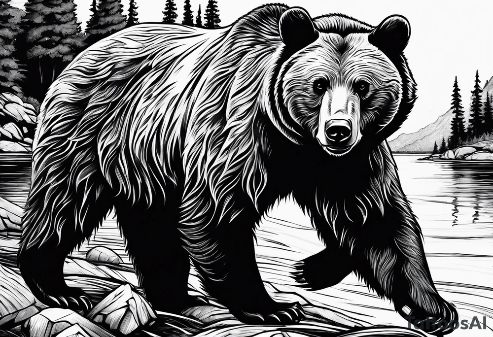 bear near river tattoo idea