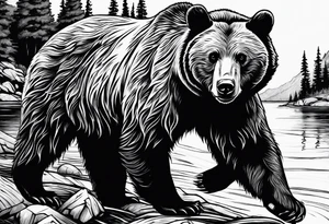 bear near river tattoo idea
